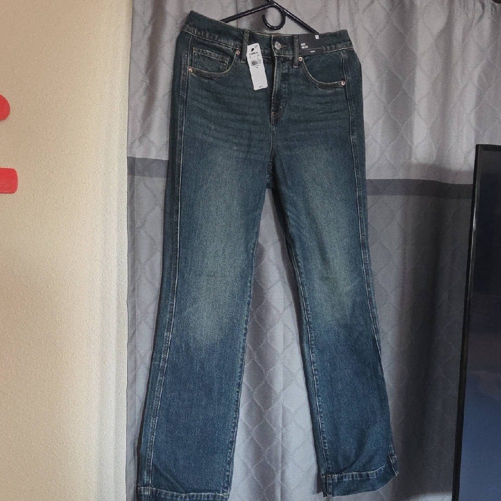 Express Women's MID RISE DARK WASH TALL HEM BOOTCUT JEANS